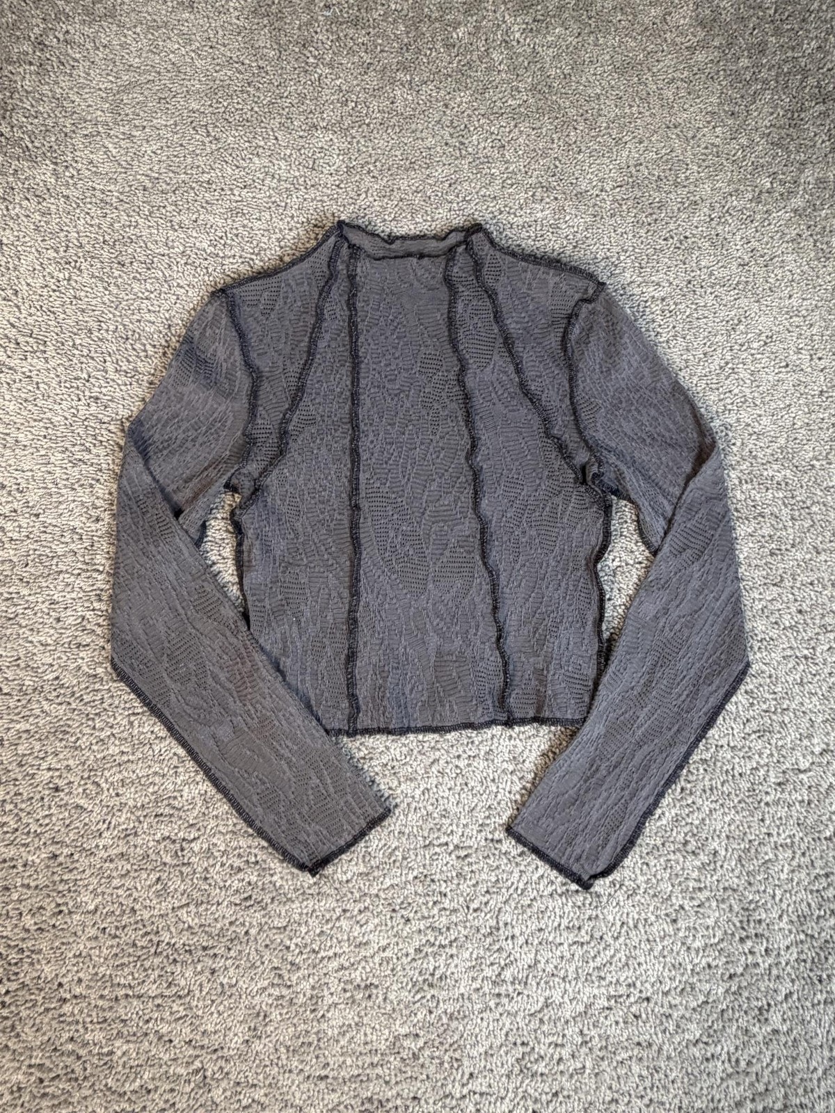 Kimchi Blue Shirt Womens S Gray Cropped Long Sleeve Mock Neck Ruffle Mesh